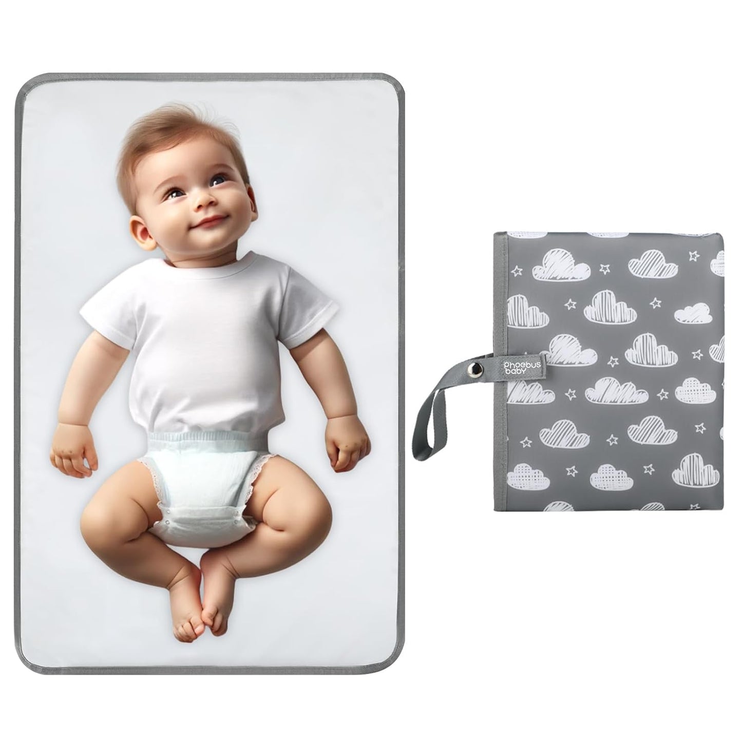 Portable Diaper Changing Pad for Baby - Waterproof Compact Changing Mat with Wrist Strap - Wipeable Travel Changing Pad for Diaper Bag(Pink Flowers)