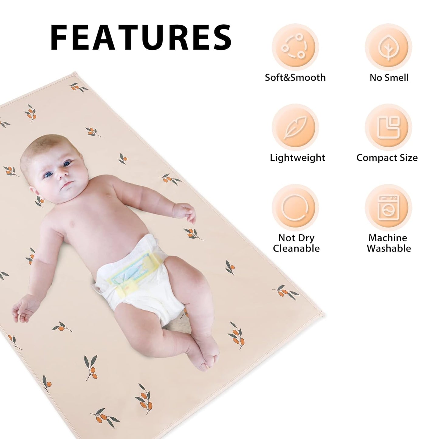 Vegan Leather Baby Changing Mat - Wipeable Portable Changing Pad, Foldable Travel Changing Mat for Baby, Newborns (Flower,20"*28")