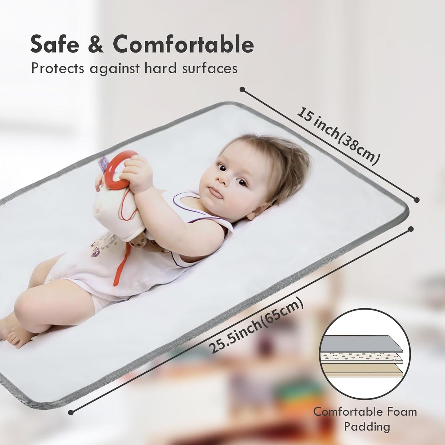 Portable Diaper Changing Pad for Baby - Waterproof Compact Changing Mat with Wrist Strap - Wipeable Travel Changing Pad for Diaper Bag(Pink Flowers)