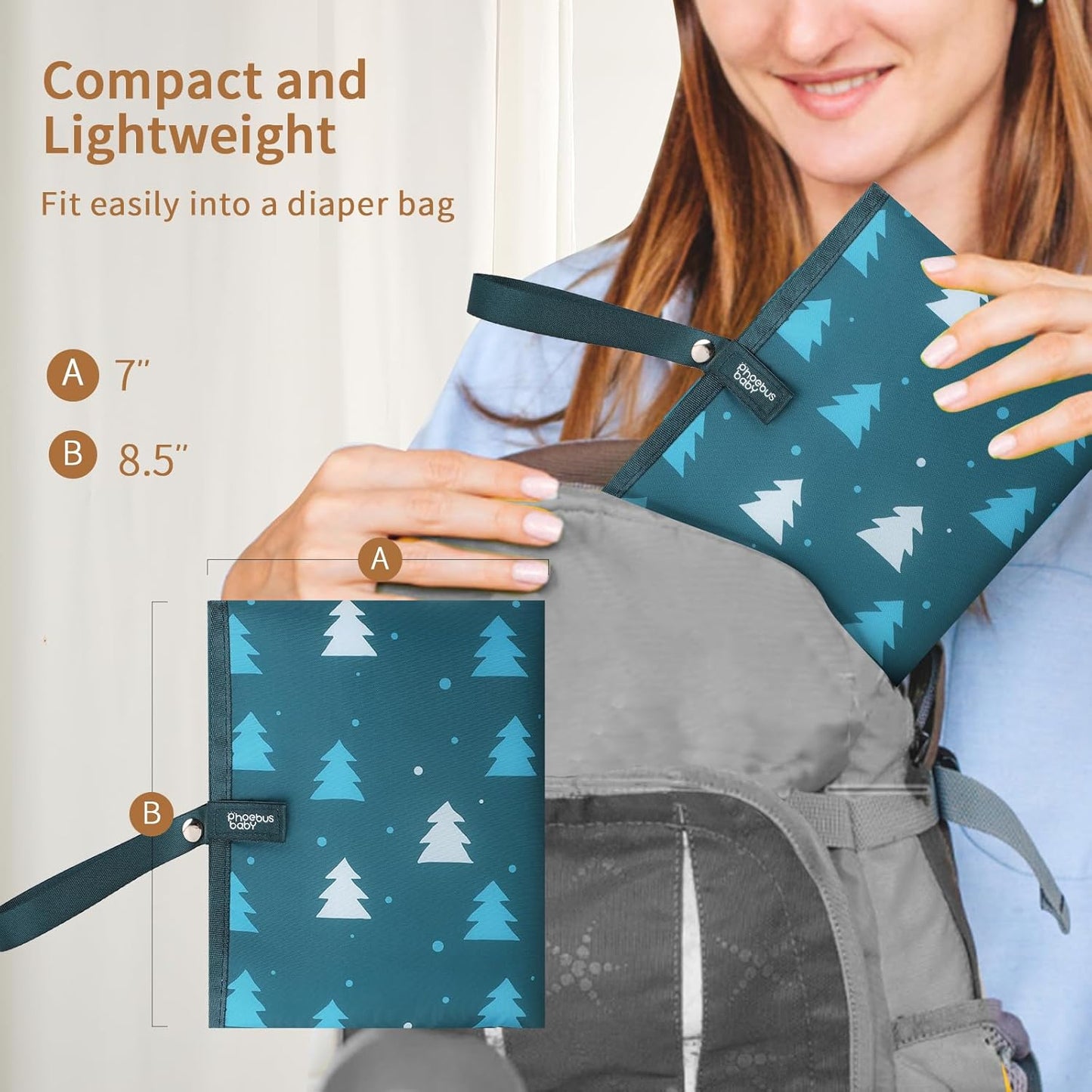 Portable Diaper Changing Pad for Baby - Waterproof Compact Changing Mat with Wrist Strap - Wipeable Travel Changing Pad for Diaper Bag(Pink Flowers)