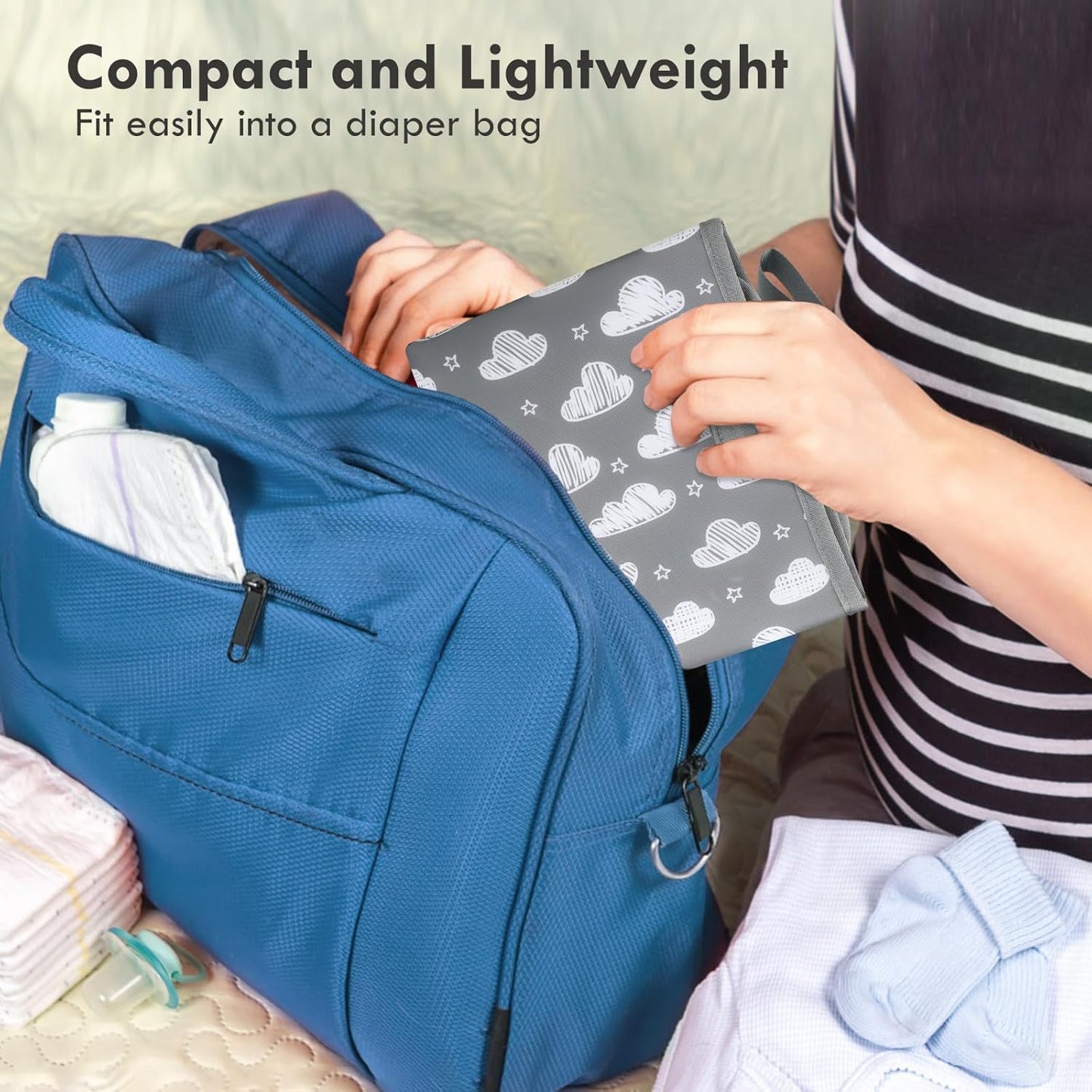 Portable Diaper Changing Pad for Baby - Waterproof Compact Changing Mat with Wrist Strap - Wipeable Travel Changing Pad for Diaper Bag(Pink Flowers)