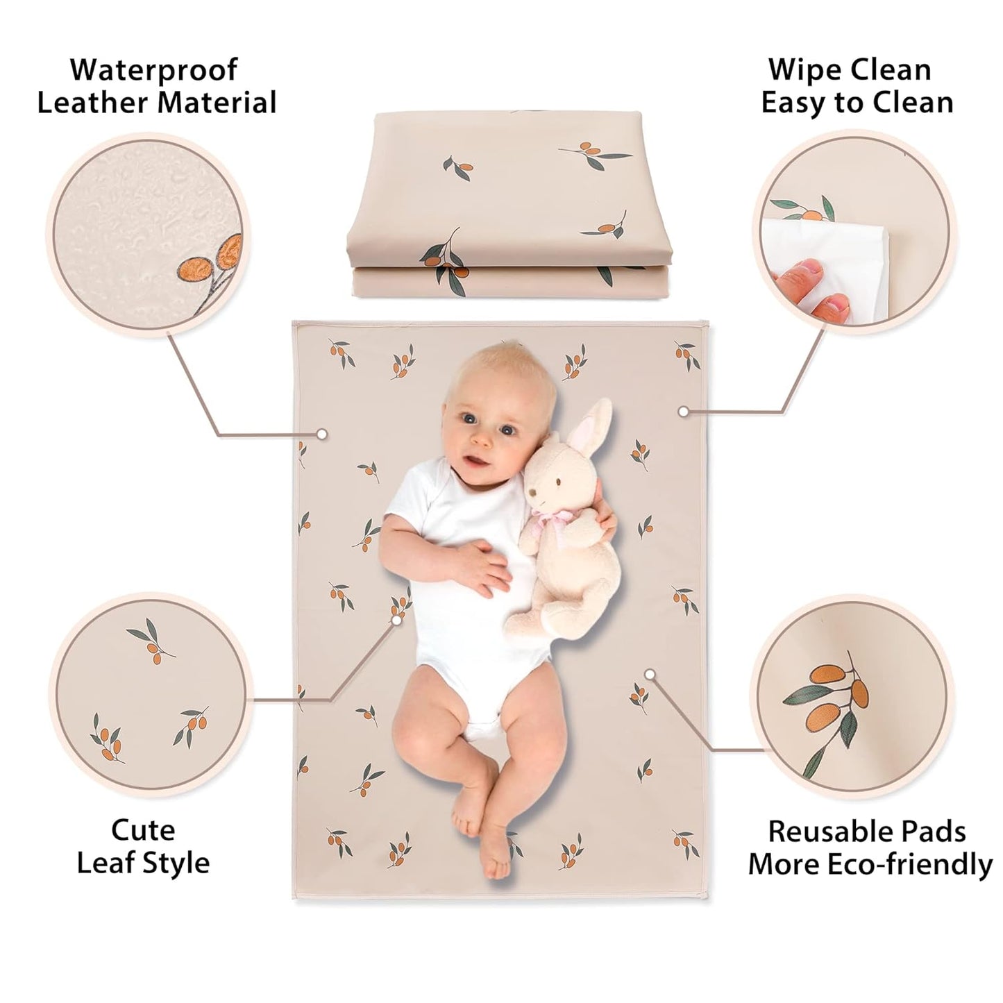 Vegan Leather Baby Changing Mat - Wipeable Portable Changing Pad, Foldable Travel Changing Mat for Baby, Newborns (Flower,20"*28")