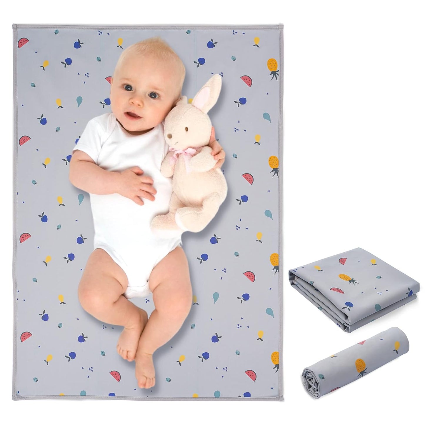 Vegan Leather Baby Changing Mat - Wipeable Portable Changing Pad, Foldable Travel Changing Mat for Baby, Newborns (Flower,20"*28")