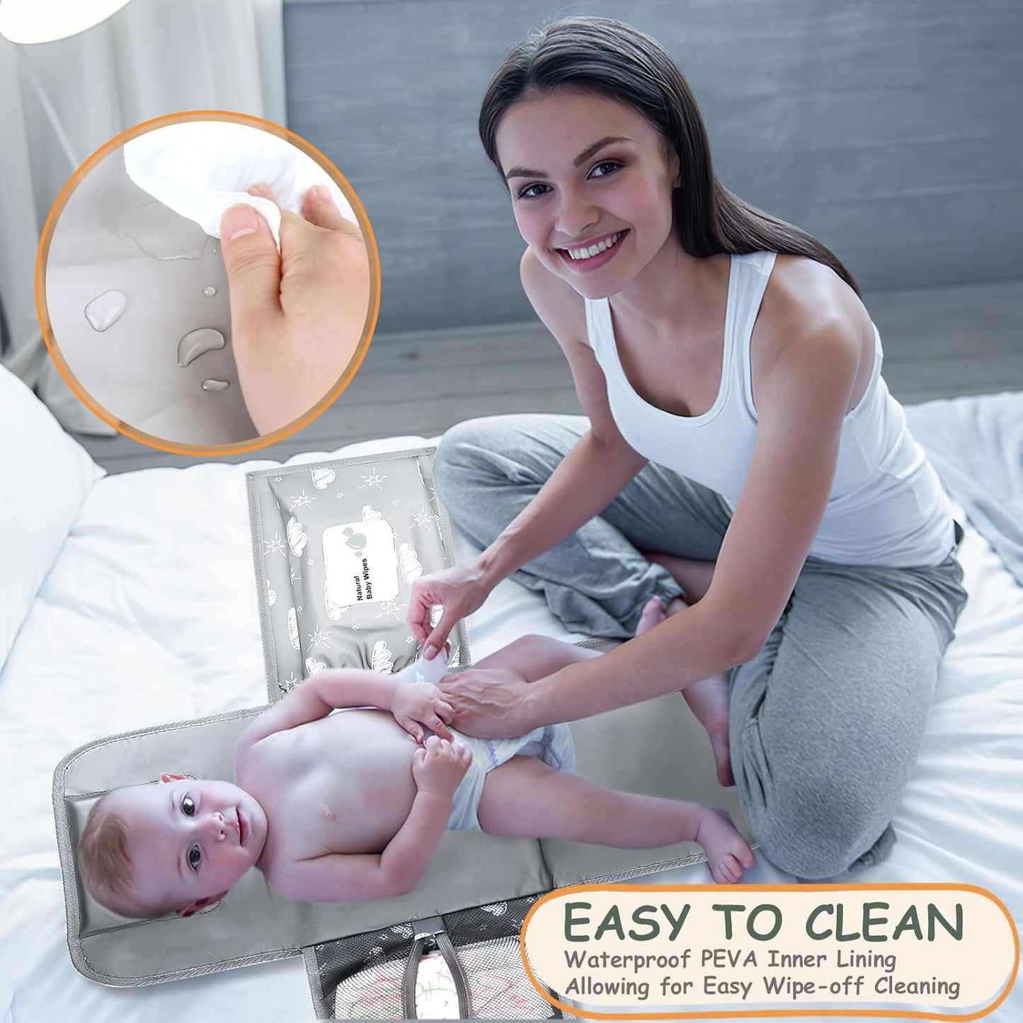 Portable Diaper Changing Pad - Travel Waterproof Baby Changing Mat with Shoulder Strap - Foldable Diaper Changing Station with Wipes Pocket, Newborn Shower Gifts