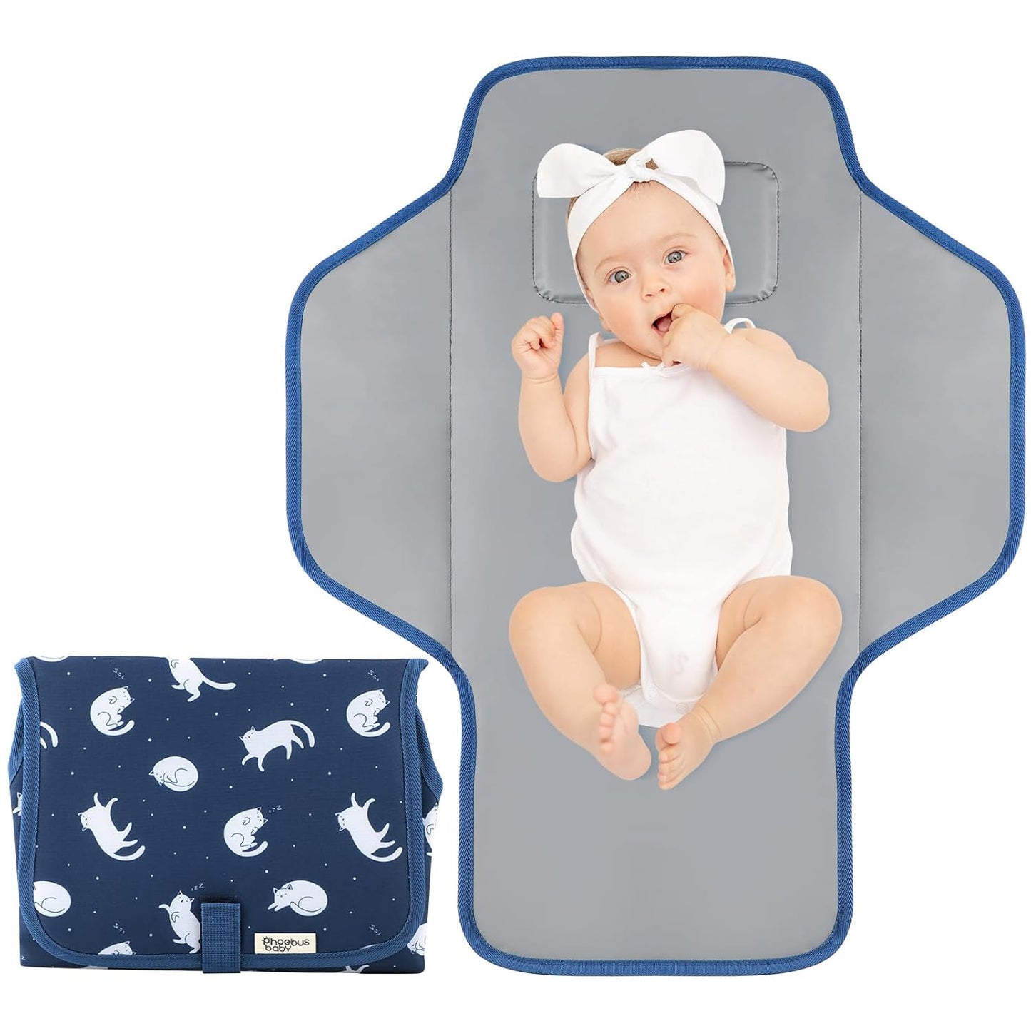 Baby Portable Changing Pad Travel - Waterproof Compact Diaper Changing Mat with Built-in Pillow - Lightweight & Foldable Changing Station, Newborn Shower Gifts