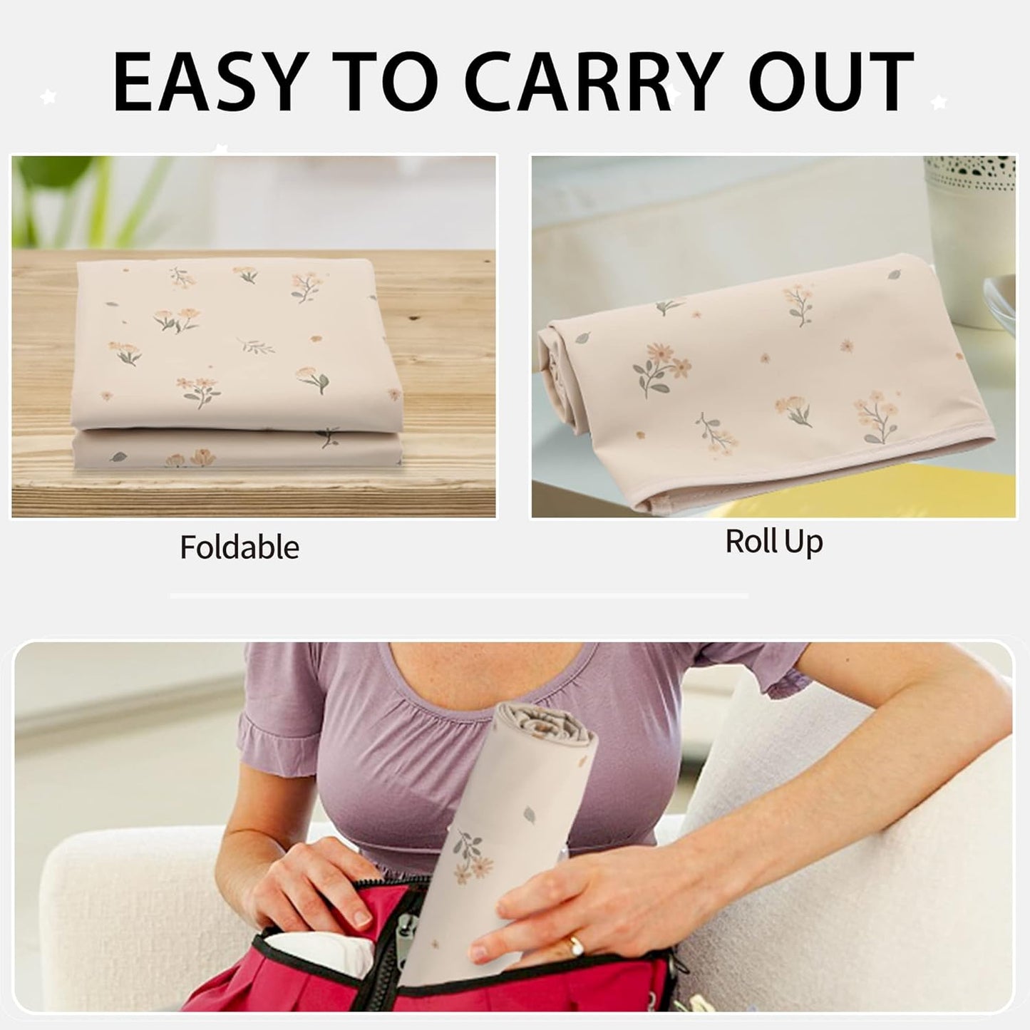 Vegan Leather Baby Changing Mat - Wipeable Portable Changing Pad, Foldable Travel Changing Mat for Baby, Newborns (Flower,20"*28")