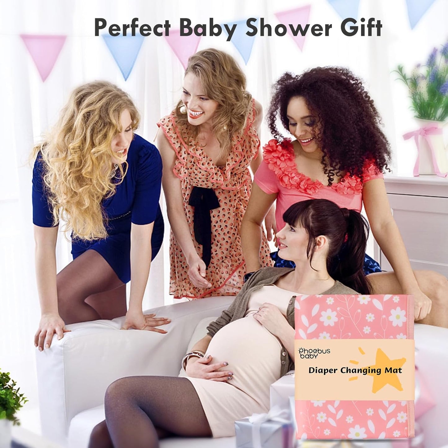 Portable Diaper Changing Pad for Baby - Waterproof Compact Changing Mat with Wrist Strap - Wipeable Travel Changing Pad for Diaper Bag(Pink Flowers)