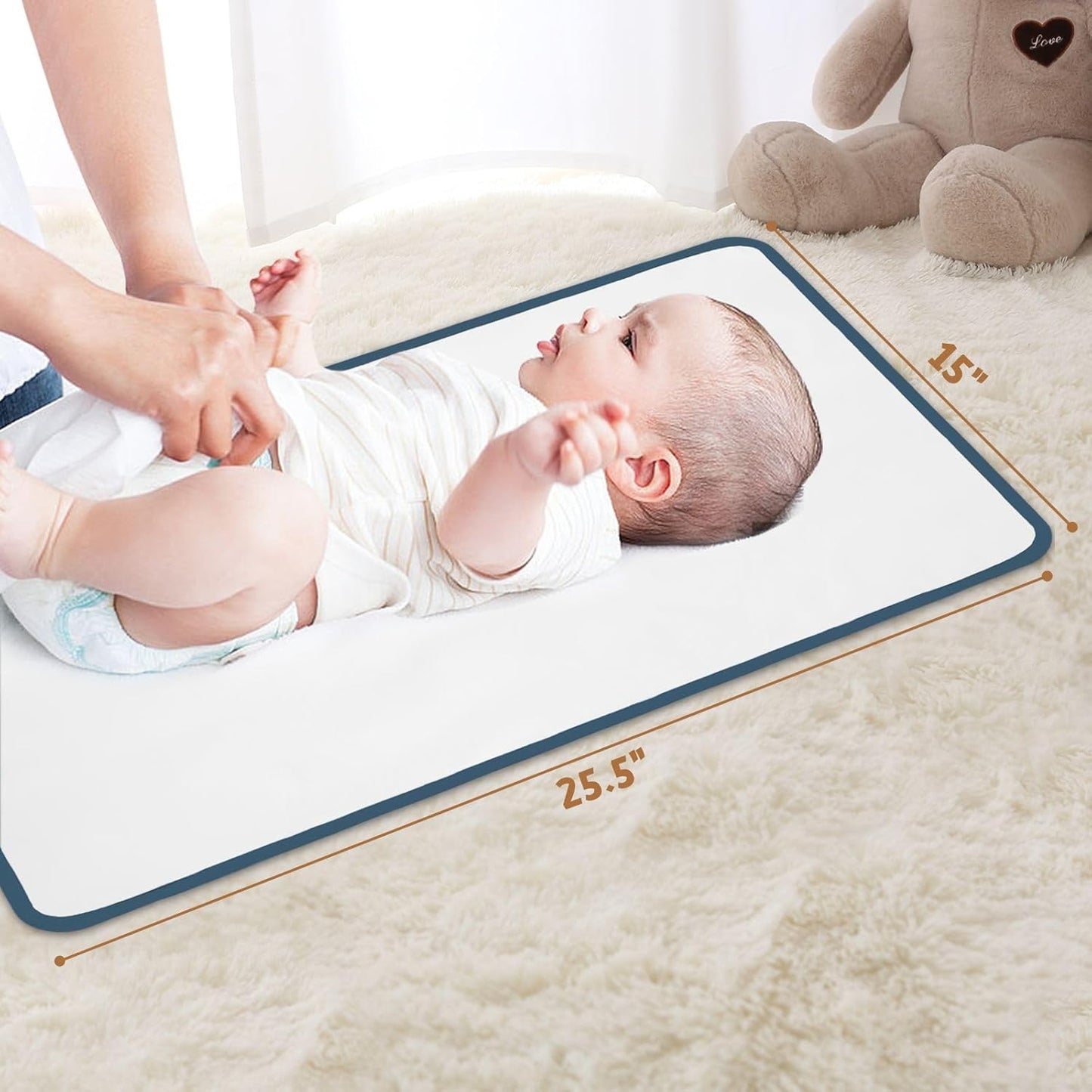 Portable Diaper Changing Pad for Baby - Waterproof Compact Changing Mat with Wrist Strap - Wipeable Travel Changing Pad for Diaper Bag(Pink Flowers)