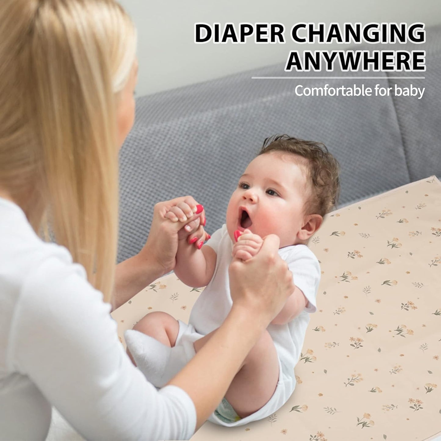 Vegan Leather Baby Changing Mat - Wipeable Portable Changing Pad, Foldable Travel Changing Mat for Baby, Newborns (Flower,20"*28")