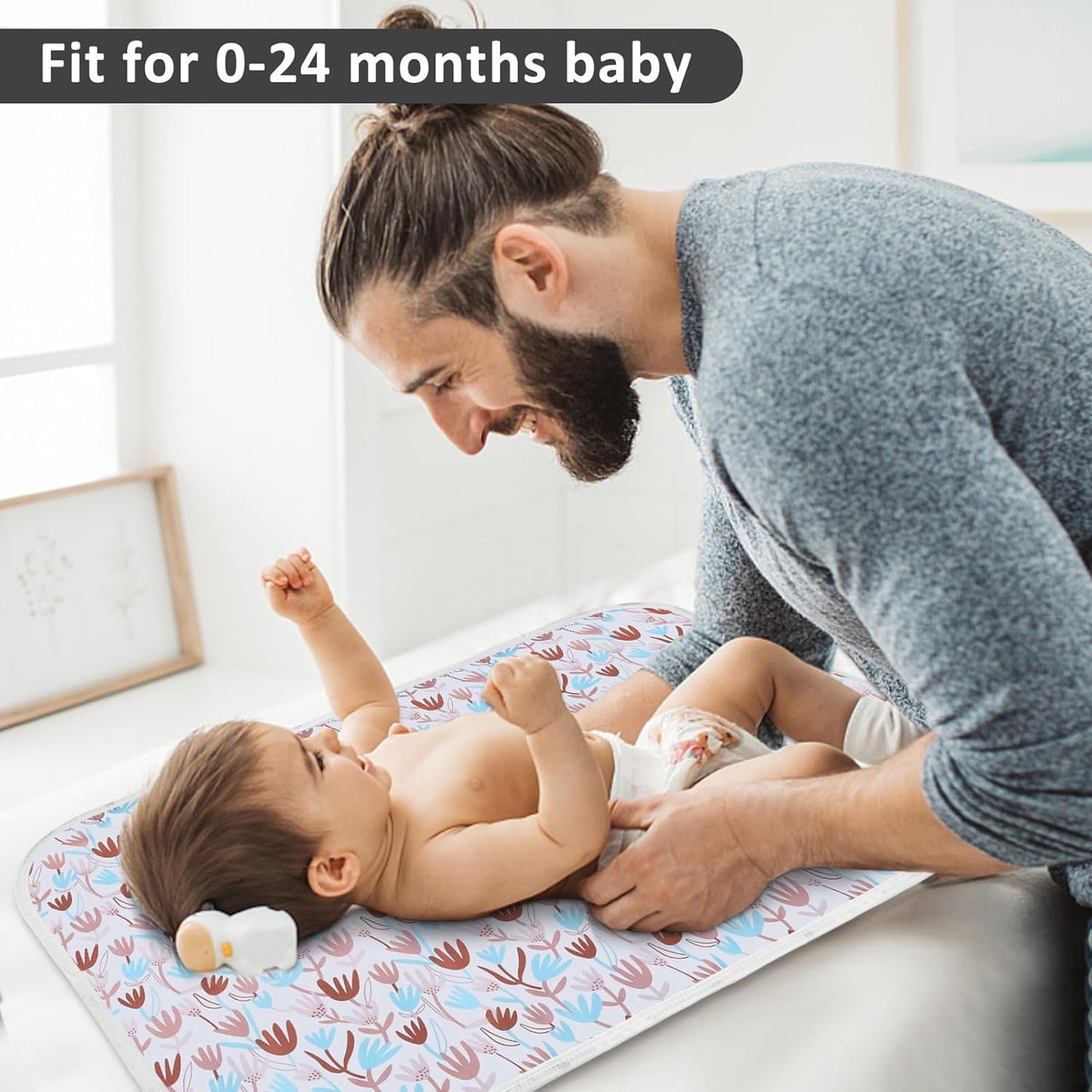 Baby Diaper Changing Pad, 21 5/8" x 31.5" Waterproof Changing Pad Liners - Reusable Soft and Absorbent Portable Changing Mat(Flower1PCS)