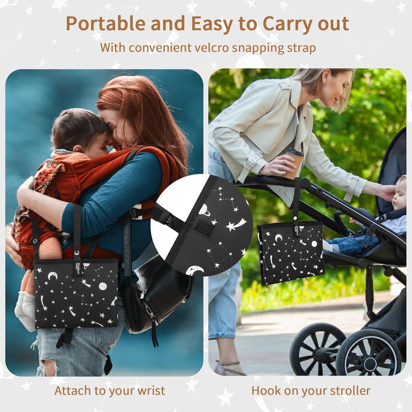 Portable Diaper Changing Pad for Baby - Waterproof Compact Changing Mat with Wrist Strap - Wipeable Travel Changing Pad for Diaper Bag(Pink Flowers)