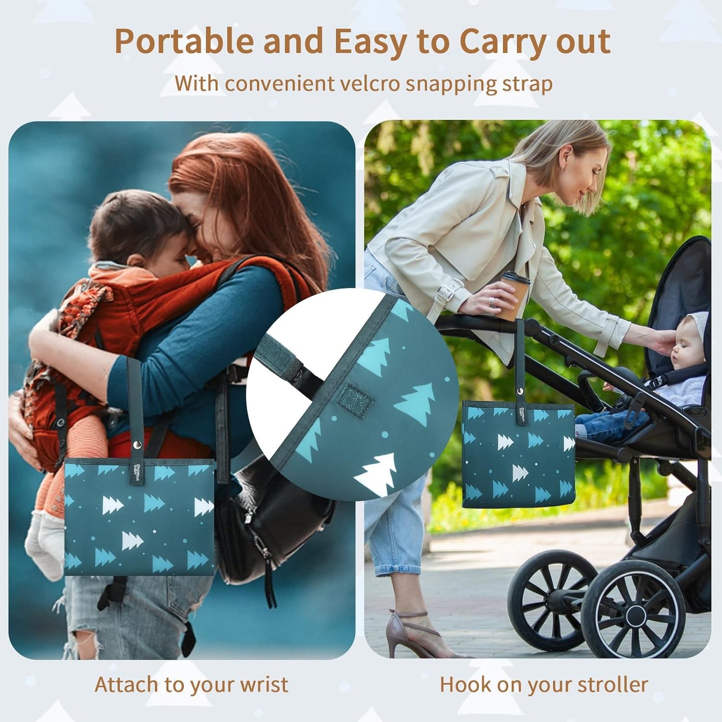 Portable Diaper Changing Pad for Baby - Waterproof Compact Changing Mat with Wrist Strap - Wipeable Travel Changing Pad for Diaper Bag(Pink Flowers)