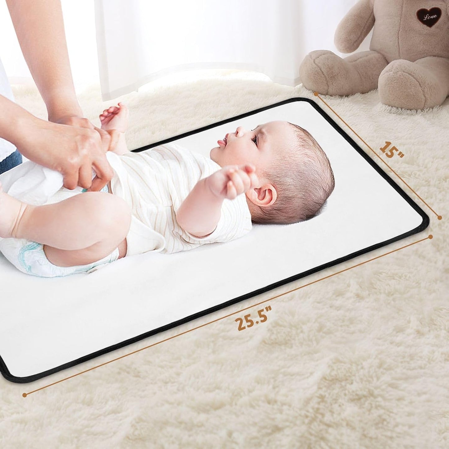 Portable Diaper Changing Pad for Baby - Waterproof Compact Changing Mat with Wrist Strap - Wipeable Travel Changing Pad for Diaper Bag(Pink Flowers)