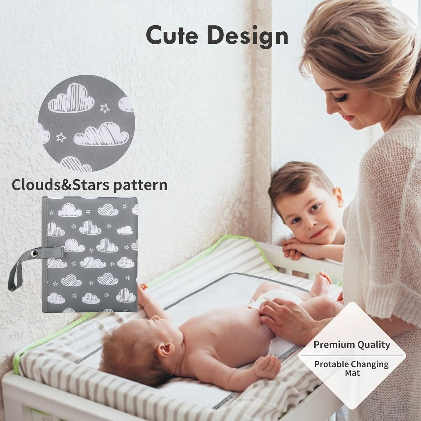 Portable Diaper Changing Pad for Baby - Waterproof Compact Changing Mat with Wrist Strap - Wipeable Travel Changing Pad for Diaper Bag(Pink Flowers)