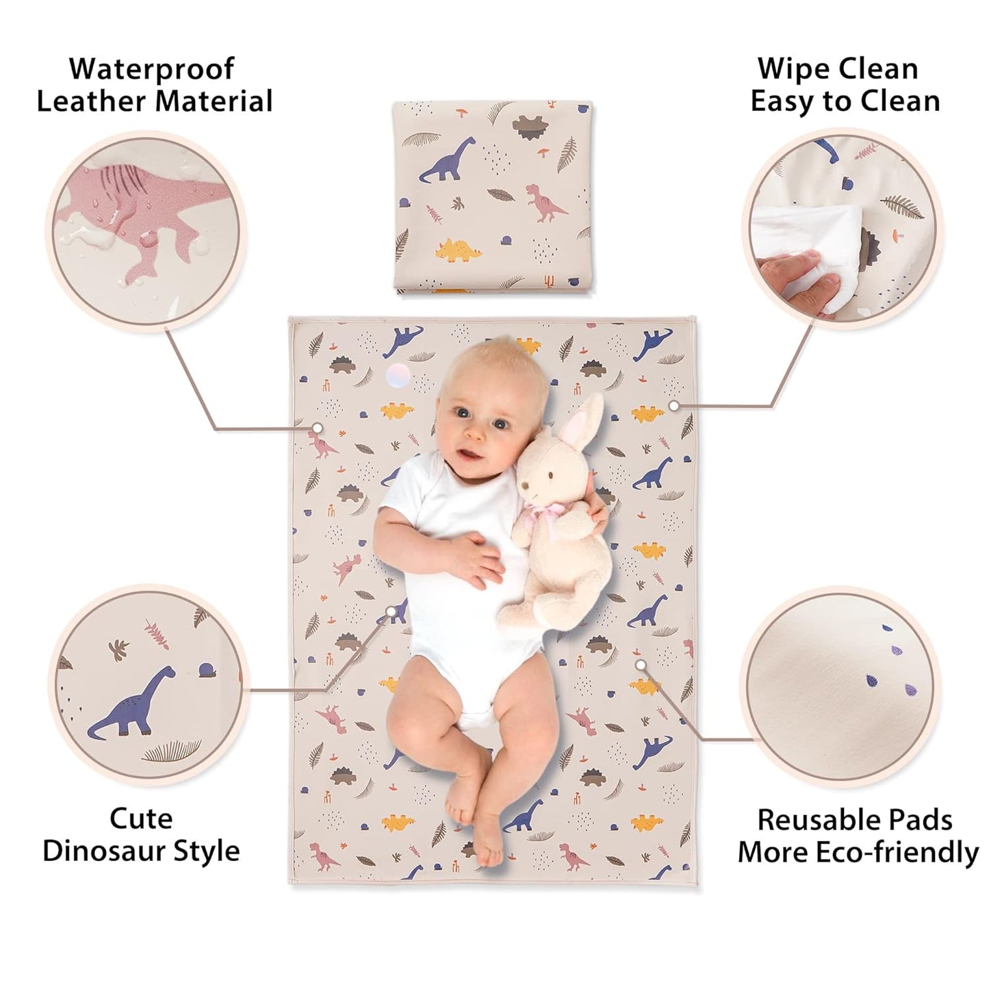 Vegan Leather Baby Changing Mat - Wipeable Portable Changing Pad, Foldable Travel Changing Mat for Baby, Newborns (Flower,20"*28")