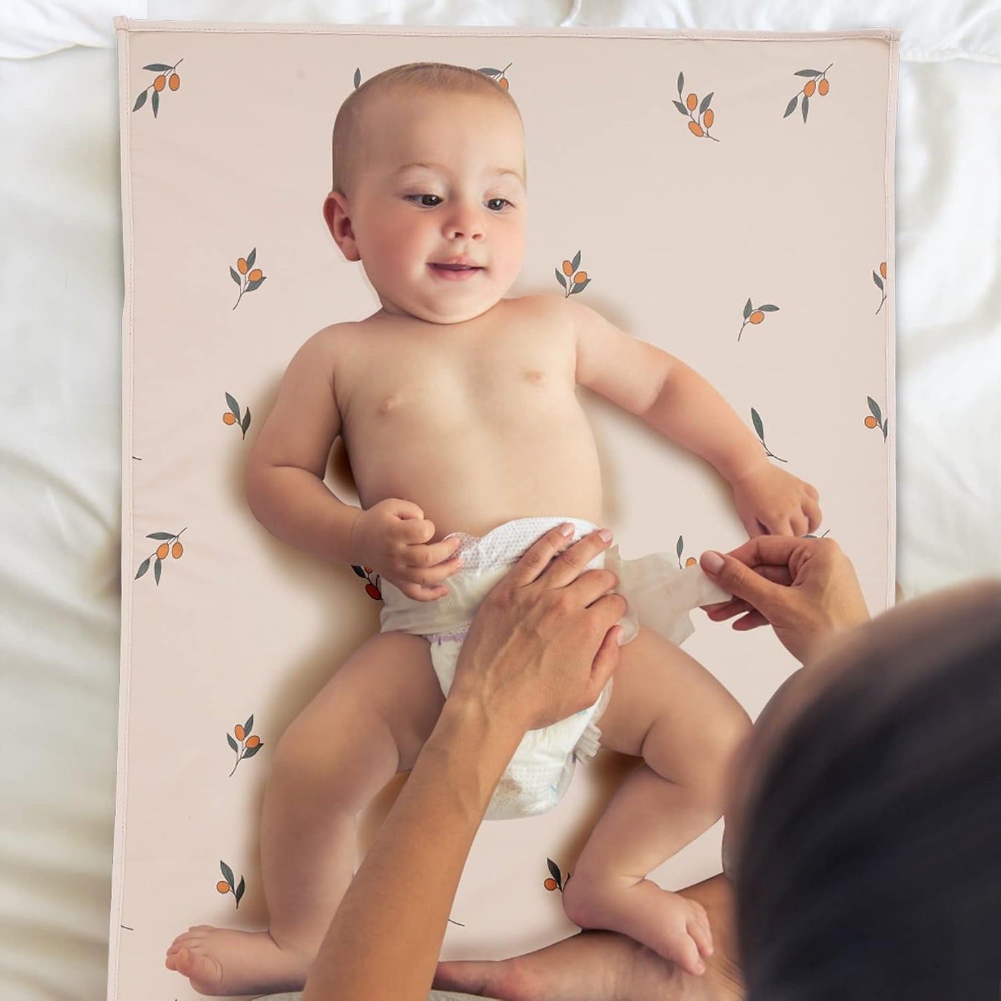 Vegan Leather Baby Changing Mat - Wipeable Portable Changing Pad, Foldable Travel Changing Mat for Baby, Newborns (Flower,20"*28")