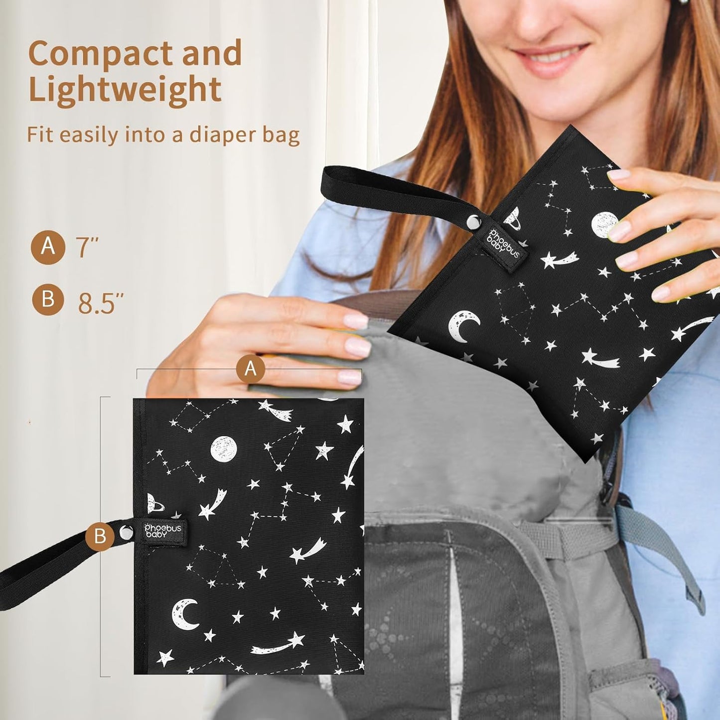 Portable Diaper Changing Pad for Baby - Waterproof Compact Changing Mat with Wrist Strap - Wipeable Travel Changing Pad for Diaper Bag(Pink Flowers)