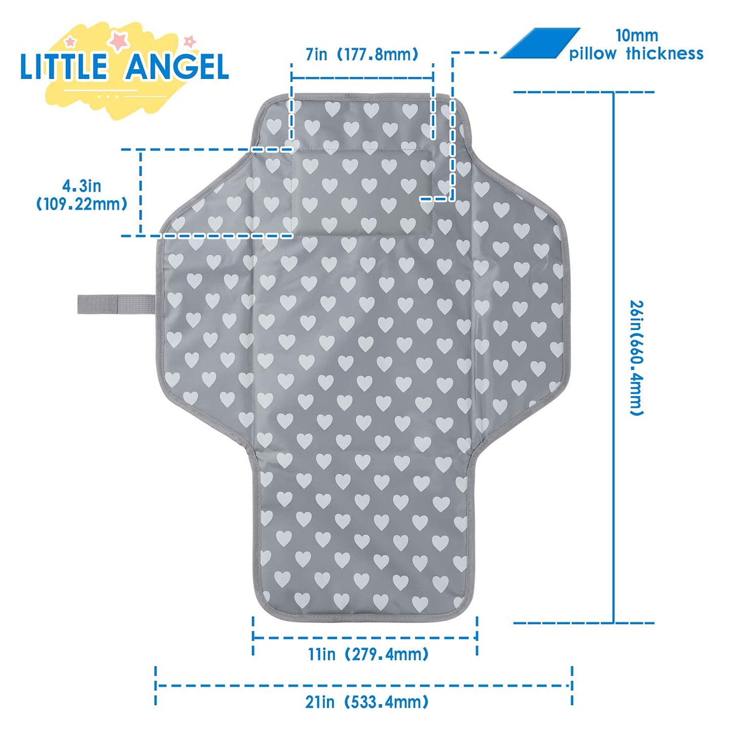 Baby Portable Changing Pad Travel - Waterproof Compact Diaper Changing Mat with Built-in Pillow - Lightweight & Foldable Changing Station, Newborn Shower Gifts