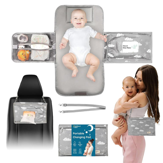 Portable Diaper Changing Pad - Travel Waterproof Baby Changing Mat with Shoulder Strap - Foldable Diaper Changing Station with Wipes Pocket, Newborn Shower Gifts