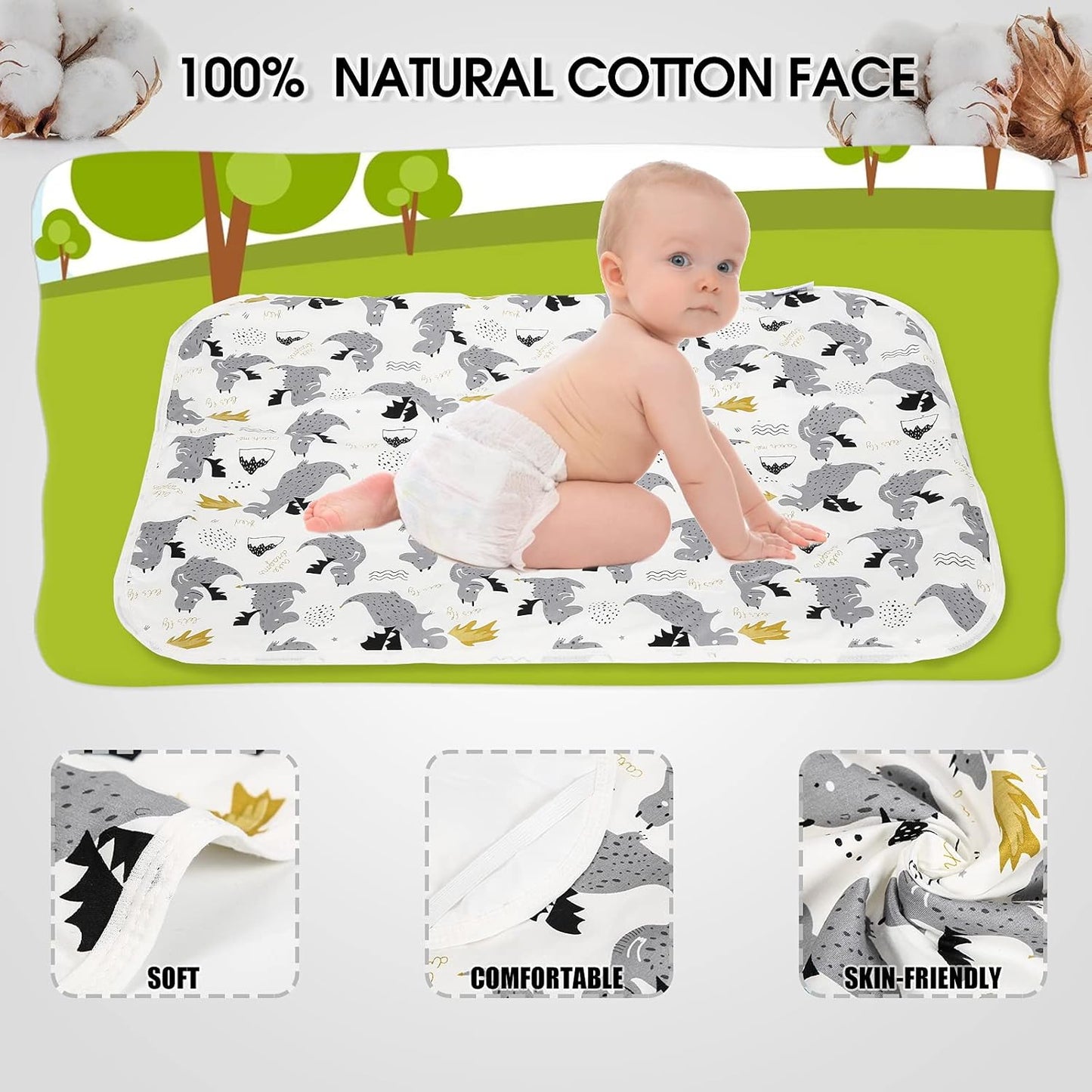 Baby Diaper Changing Pad, 21 5/8" x 31.5" Waterproof Changing Pad Liners - Reusable Soft and Absorbent Portable Changing Mat(Flower1PCS)