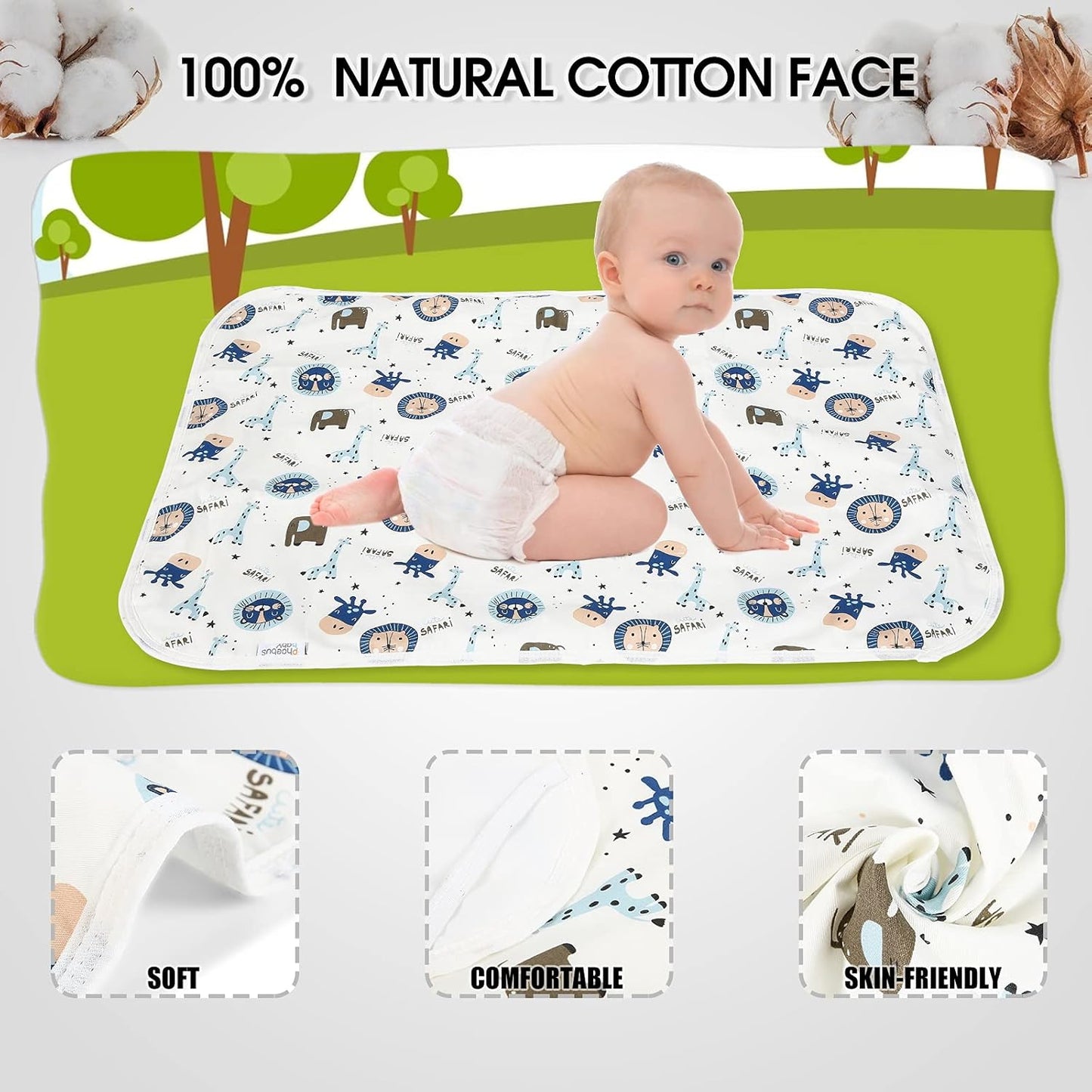 Baby Diaper Changing Pad, 21 5/8" x 31.5" Waterproof Changing Pad Liners - Reusable Soft and Absorbent Portable Changing Mat(Flower1PCS)