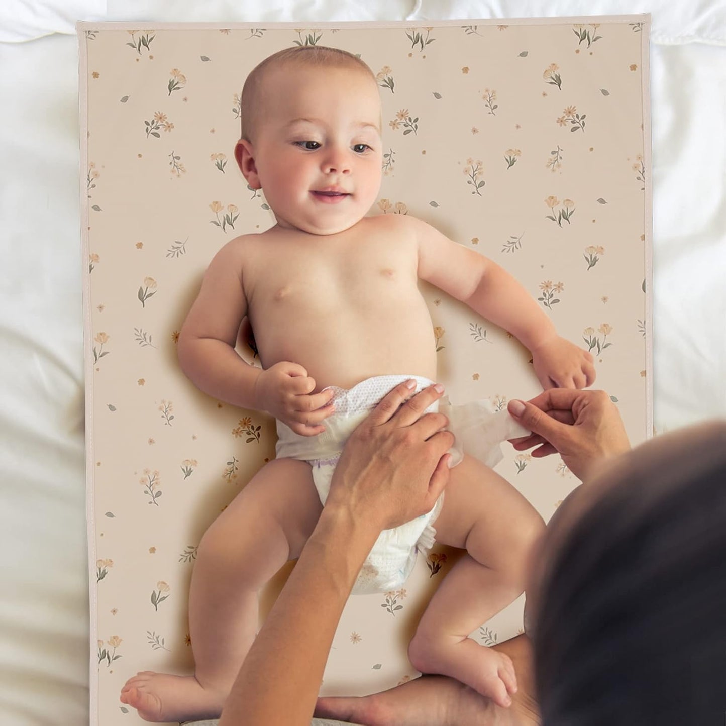 Vegan Leather Baby Changing Mat - Wipeable Portable Changing Pad, Foldable Travel Changing Mat for Baby, Newborns (Flower,20"*28")