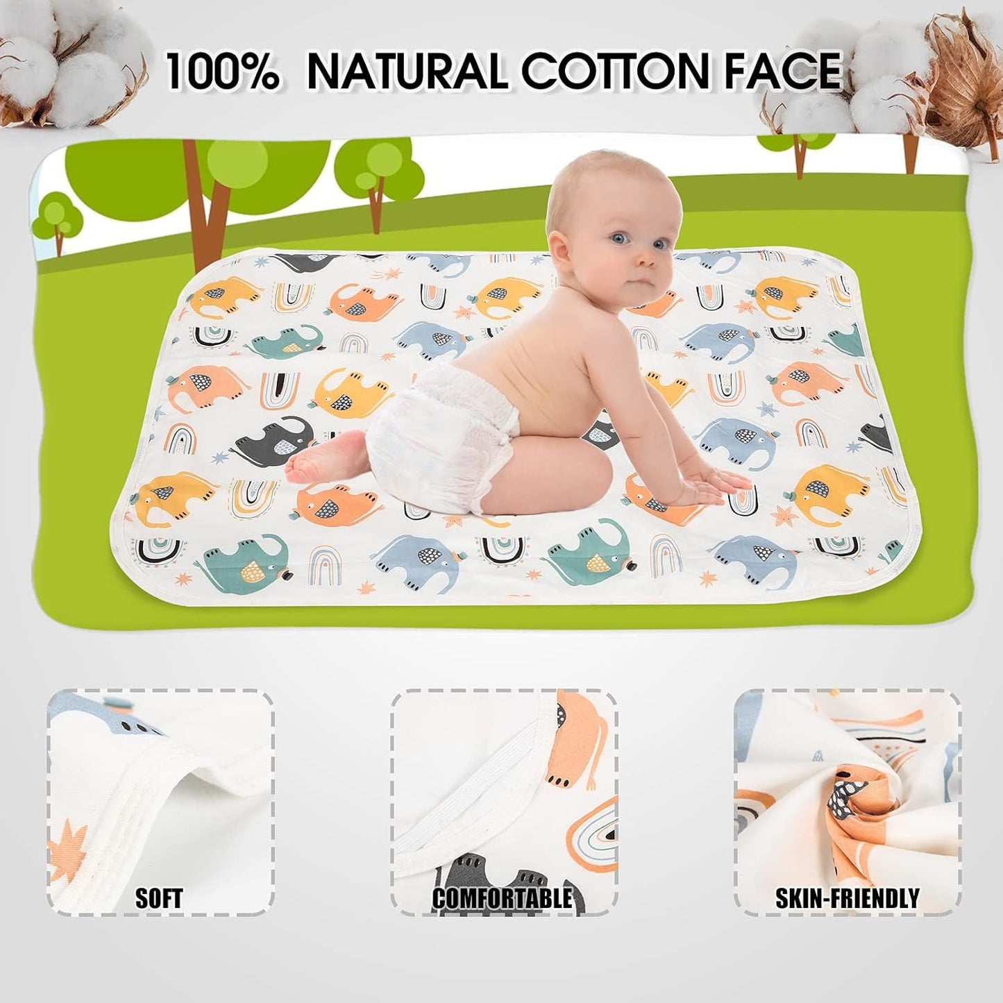 Baby Diaper Changing Pad, 21 5/8" x 31.5" Waterproof Changing Pad Liners - Reusable Soft and Absorbent Portable Changing Mat(Flower1PCS)