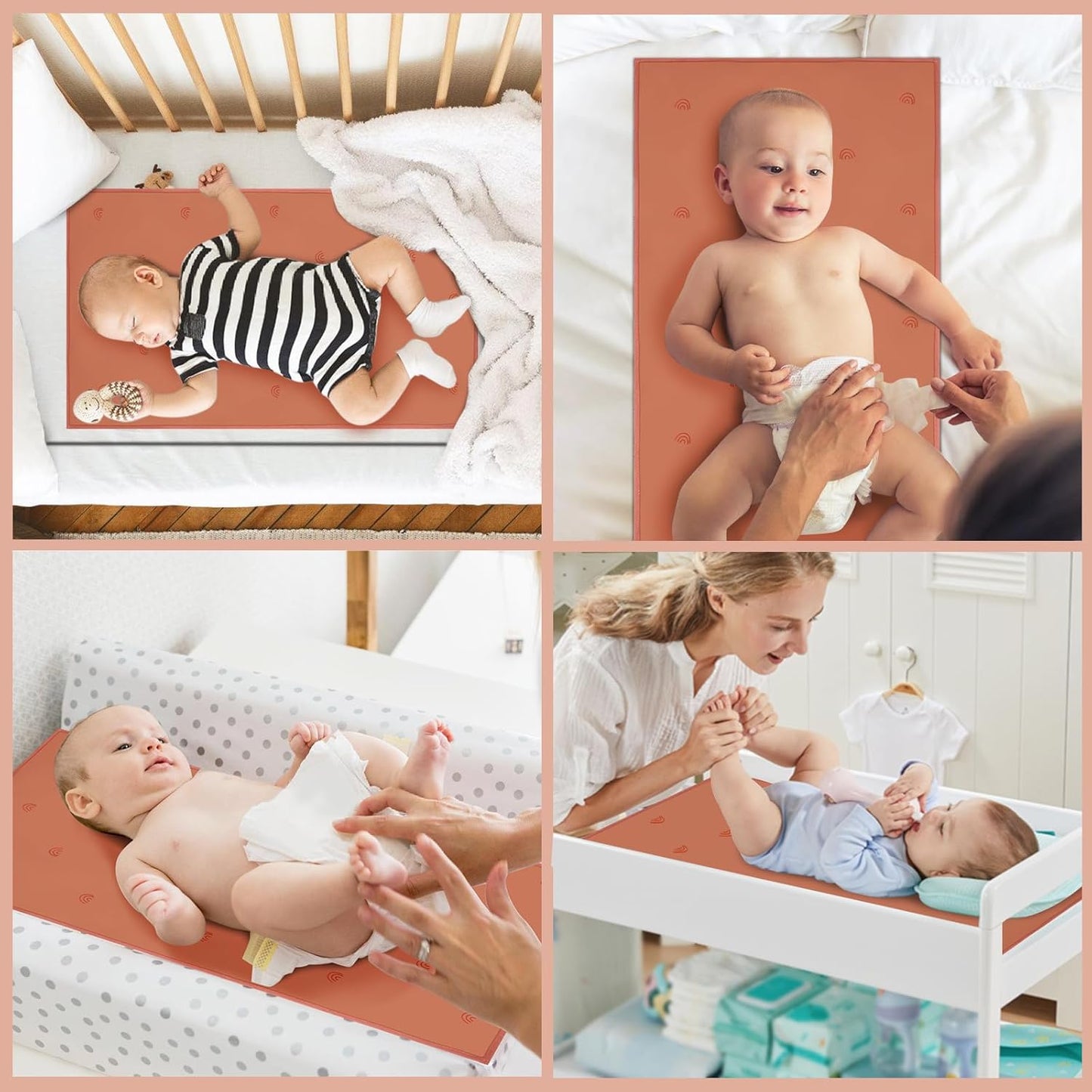 Vegan Leather Baby Changing Mat - Wipeable Portable Changing Pad, Foldable Travel Changing Mat for Baby, Newborns (Flower,20"*28")