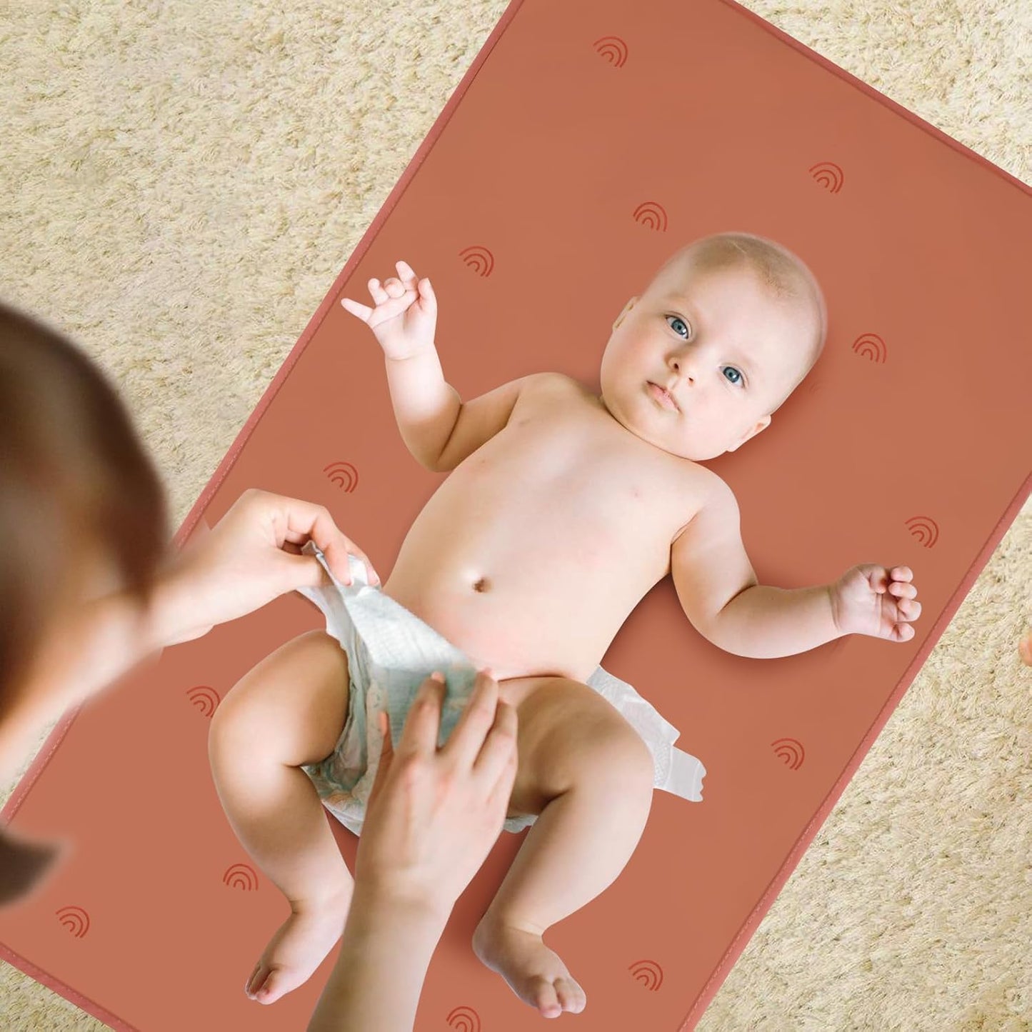 Vegan Leather Baby Changing Mat - Wipeable Portable Changing Pad, Foldable Travel Changing Mat for Baby, Newborns (Flower,20"*28")