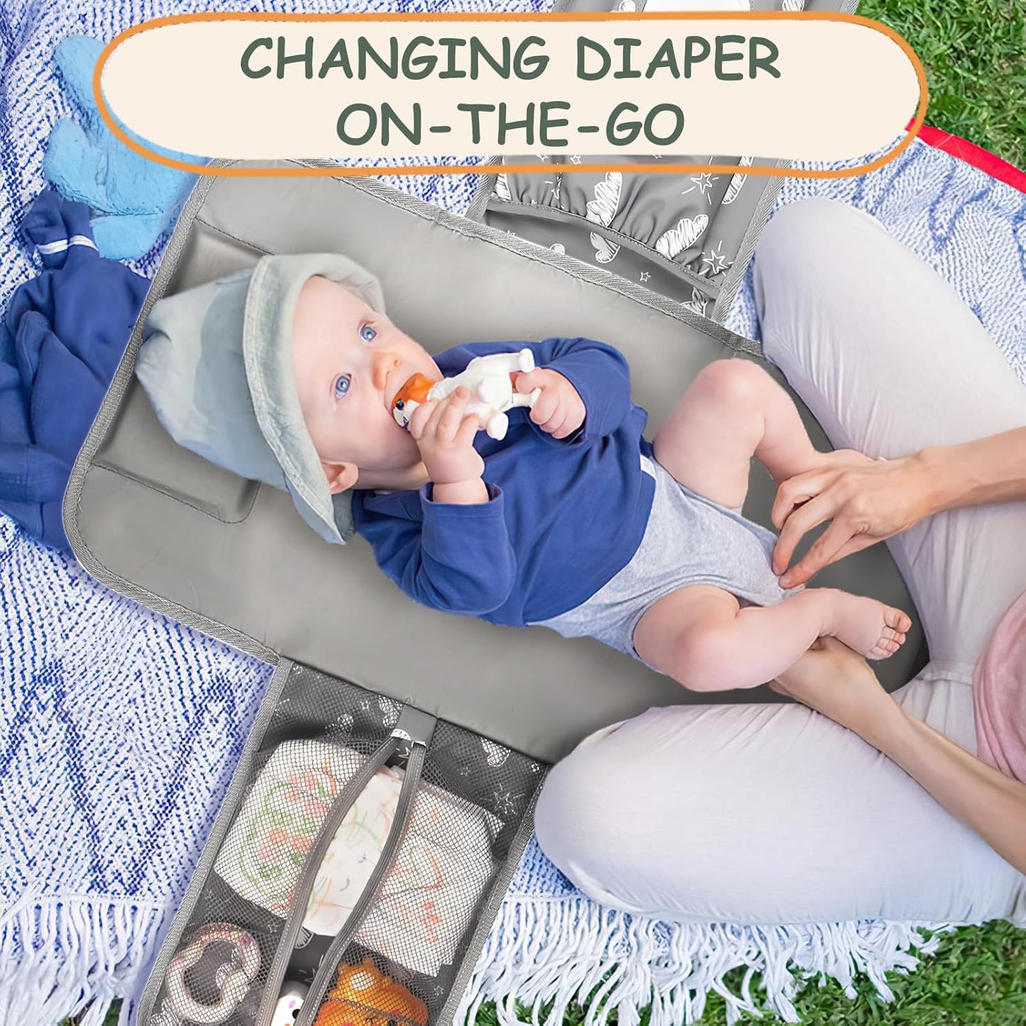 Portable Diaper Changing Pad - Travel Waterproof Baby Changing Mat with Shoulder Strap - Foldable Diaper Changing Station with Wipes Pocket, Newborn Shower Gifts