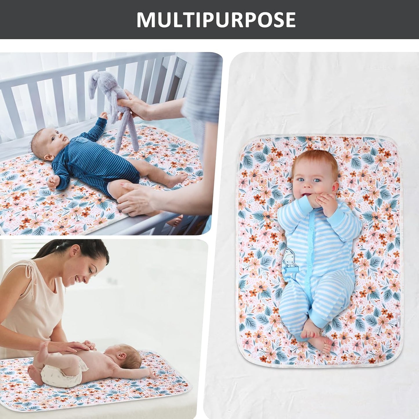 Baby Diaper Changing Pad, 21 5/8" x 31.5" Waterproof Changing Pad Liners - Reusable Soft and Absorbent Portable Changing Mat(Flower1PCS)