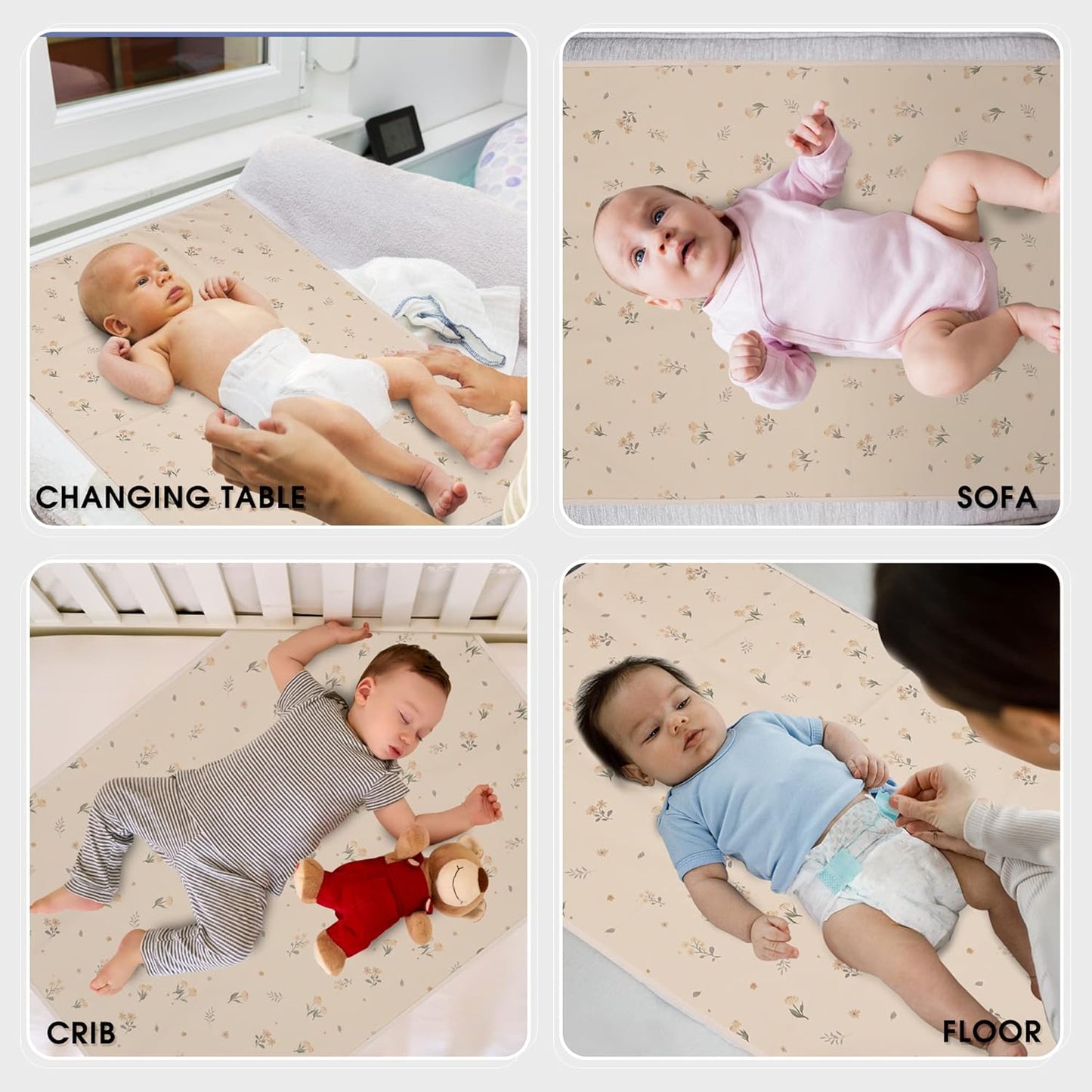 Vegan Leather Baby Changing Mat - Wipeable Portable Changing Pad, Foldable Travel Changing Mat for Baby, Newborns (Flower,20"*28")