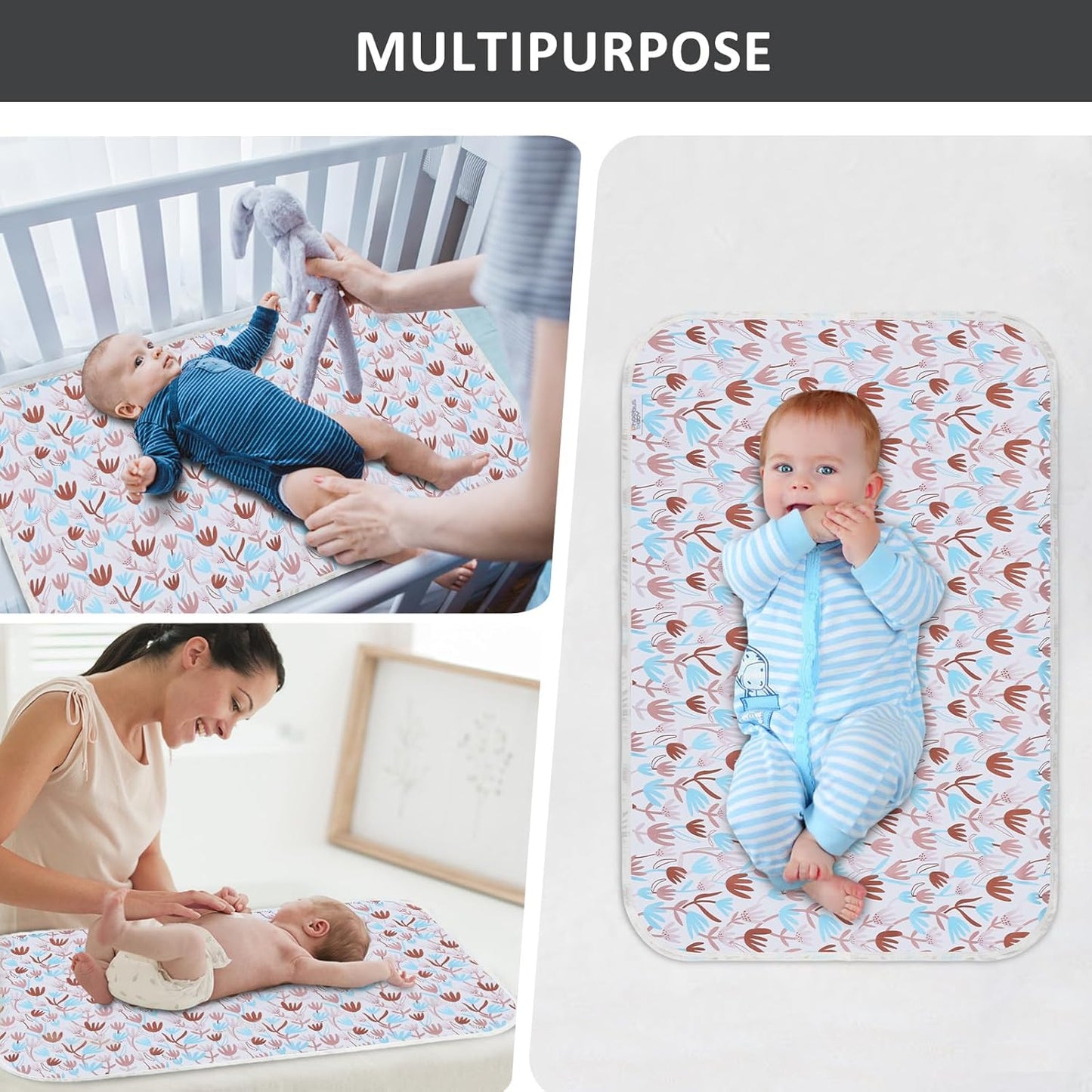 Baby Diaper Changing Pad, 21 5/8" x 31.5" Waterproof Changing Pad Liners - Reusable Soft and Absorbent Portable Changing Mat(Flower1PCS)