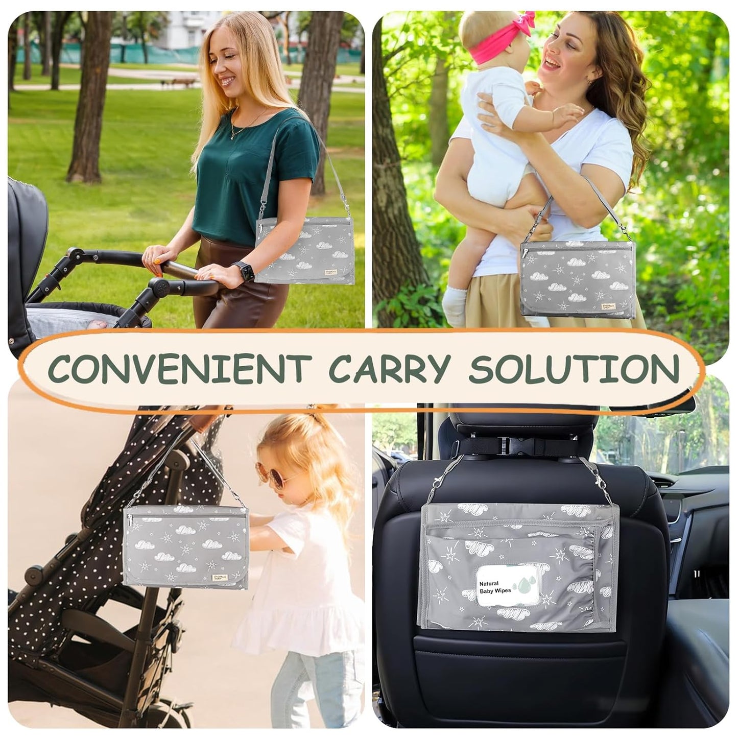 Portable Diaper Changing Pad - Travel Waterproof Baby Changing Mat with Shoulder Strap - Foldable Diaper Changing Station with Wipes Pocket, Newborn Shower Gifts